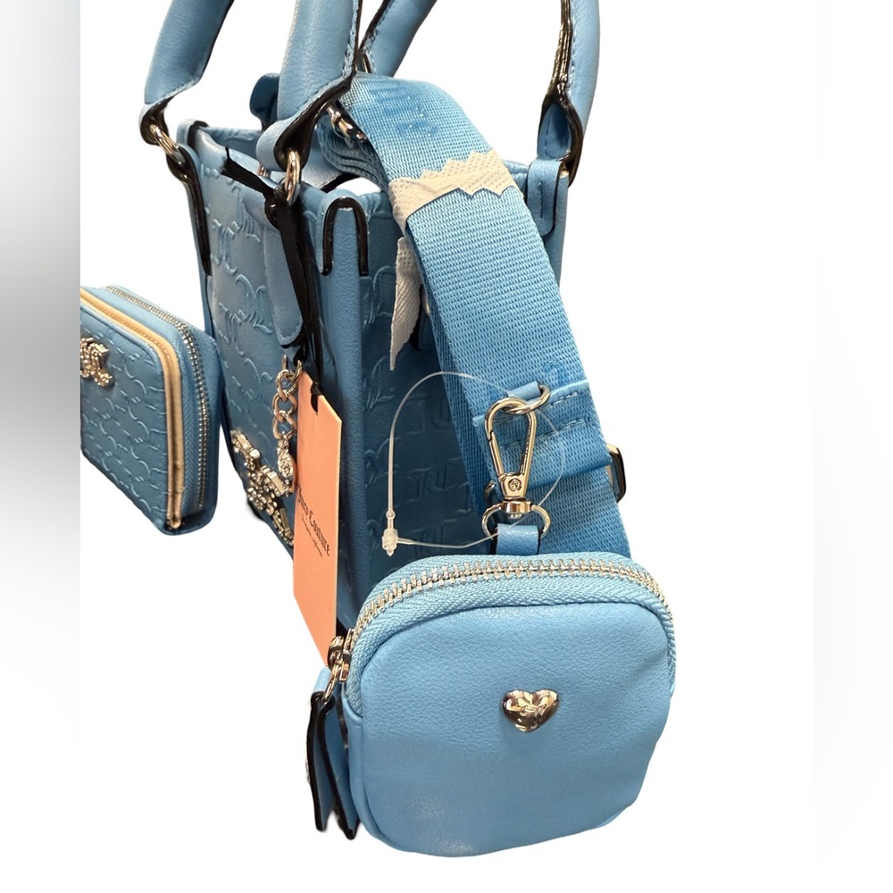 Juicy Couture NWT Beautiful Blue & Silver Crossbody Wallet & Bag Set (P168) - Picture 3 of 12
